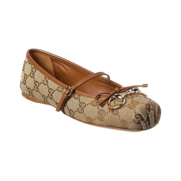 Gucci Horsebit Gg Canvas & Leather Ballet Flat - Picture 1 of 5